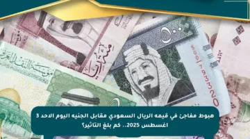 هبوط مفاجئ في قيمة الريال السعودي مقابل الجنيه اليوم الأحد 3 أغسطس 2025.. كم بلغ التأثير؟